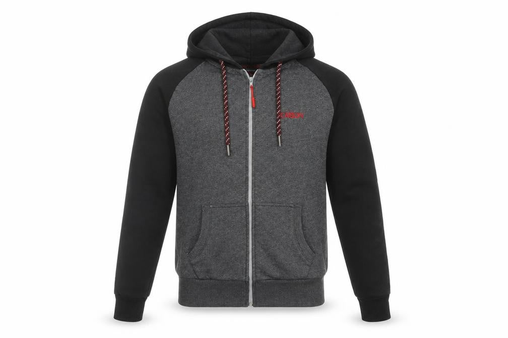 Front view of Carbon Men's Grey Full Zip Hoodie Medium Hooded Sweatshirt