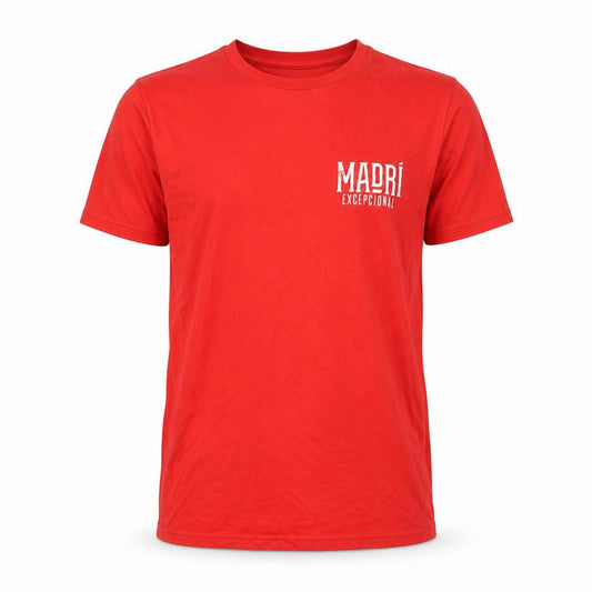 Front view of Gildan Men's Red Madrid Graphic T-Shirt, size S, Cotton Crew Neck