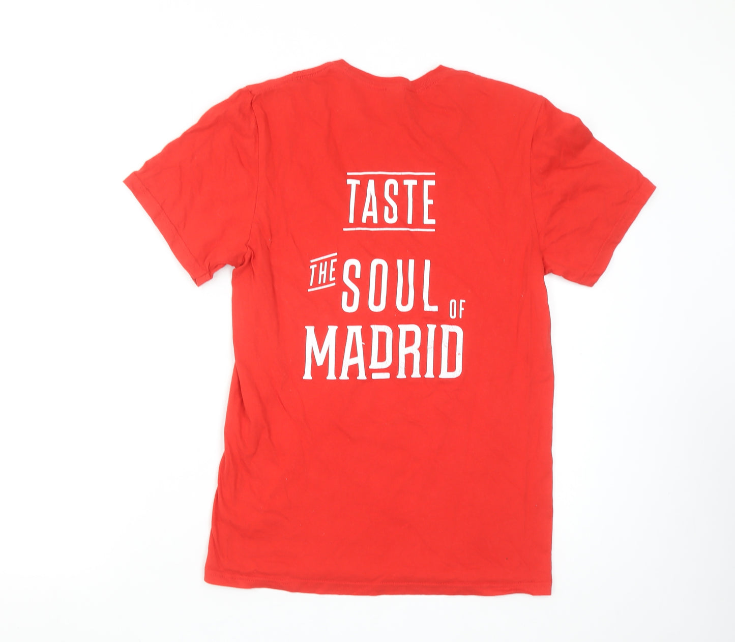 Gildan Men's Red Madrid Graphic T-Shirt Size S Cotton Crew Neck