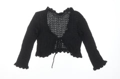 Warehouse Women’s Black Crochet Cropped Long Sleeve Tie Blouse Size 10