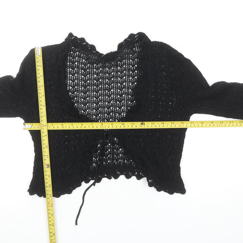 Warehouse Women’s Black Crochet Cropped Long Sleeve Tie Blouse Size 10