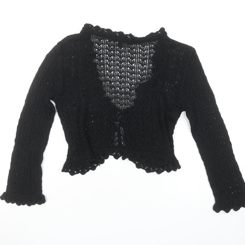Warehouse Women’s Black Crochet Cropped Long Sleeve Tie Blouse Size 10