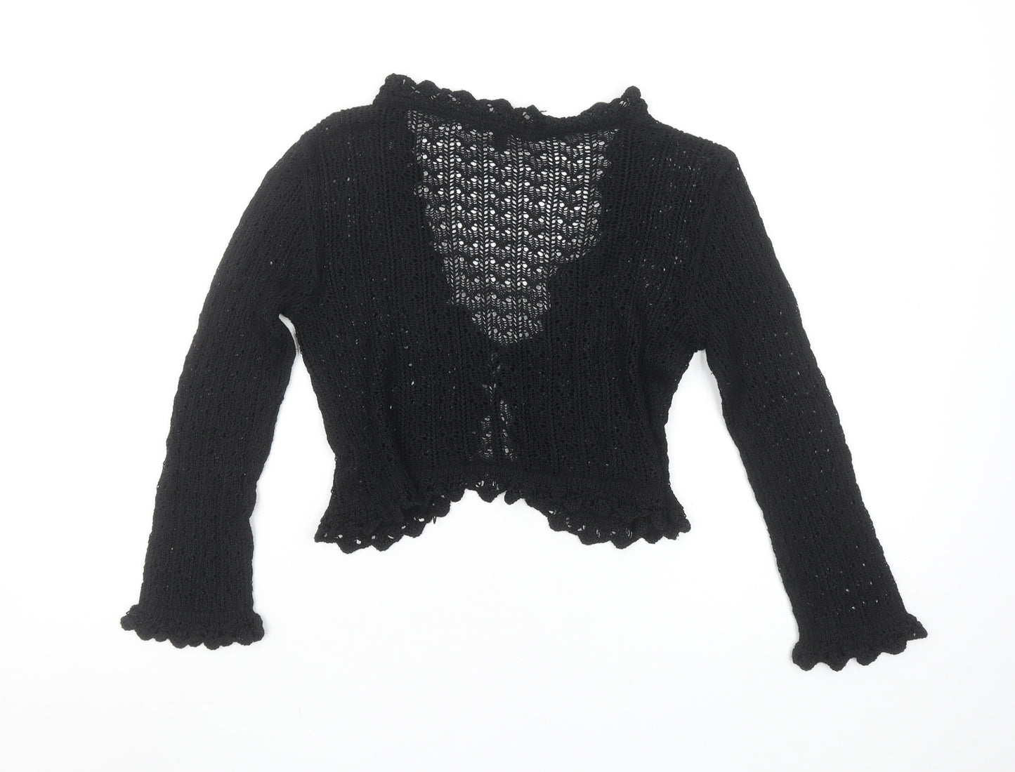 Warehouse Women’s Black Crochet Cropped Long Sleeve Tie Blouse Size 10