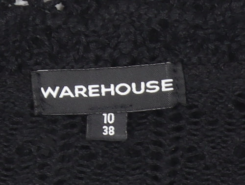 Warehouse Women’s Black Crochet Cropped Long Sleeve Tie Blouse Size 10