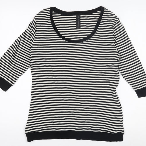 Next Women’s Black & White Striped 3/4 Sleeve Cotton Jersey T-Shirt Size 14