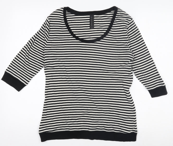 Next Women’s Black & White Striped 3/4 Sleeve Cotton Jersey T-Shirt Size 14