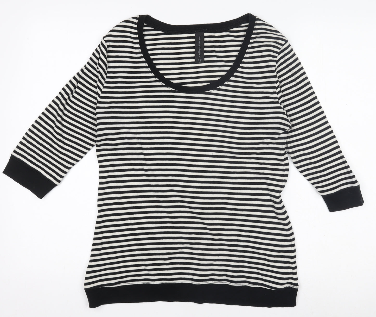 Next Women’s Black & White Striped 3/4 Sleeve Cotton Jersey T-Shirt Size 14