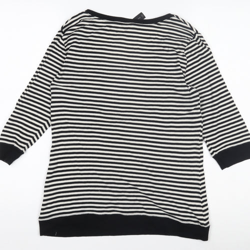 Next Women’s Black & White Striped 3/4 Sleeve Cotton Jersey T-Shirt Size 14