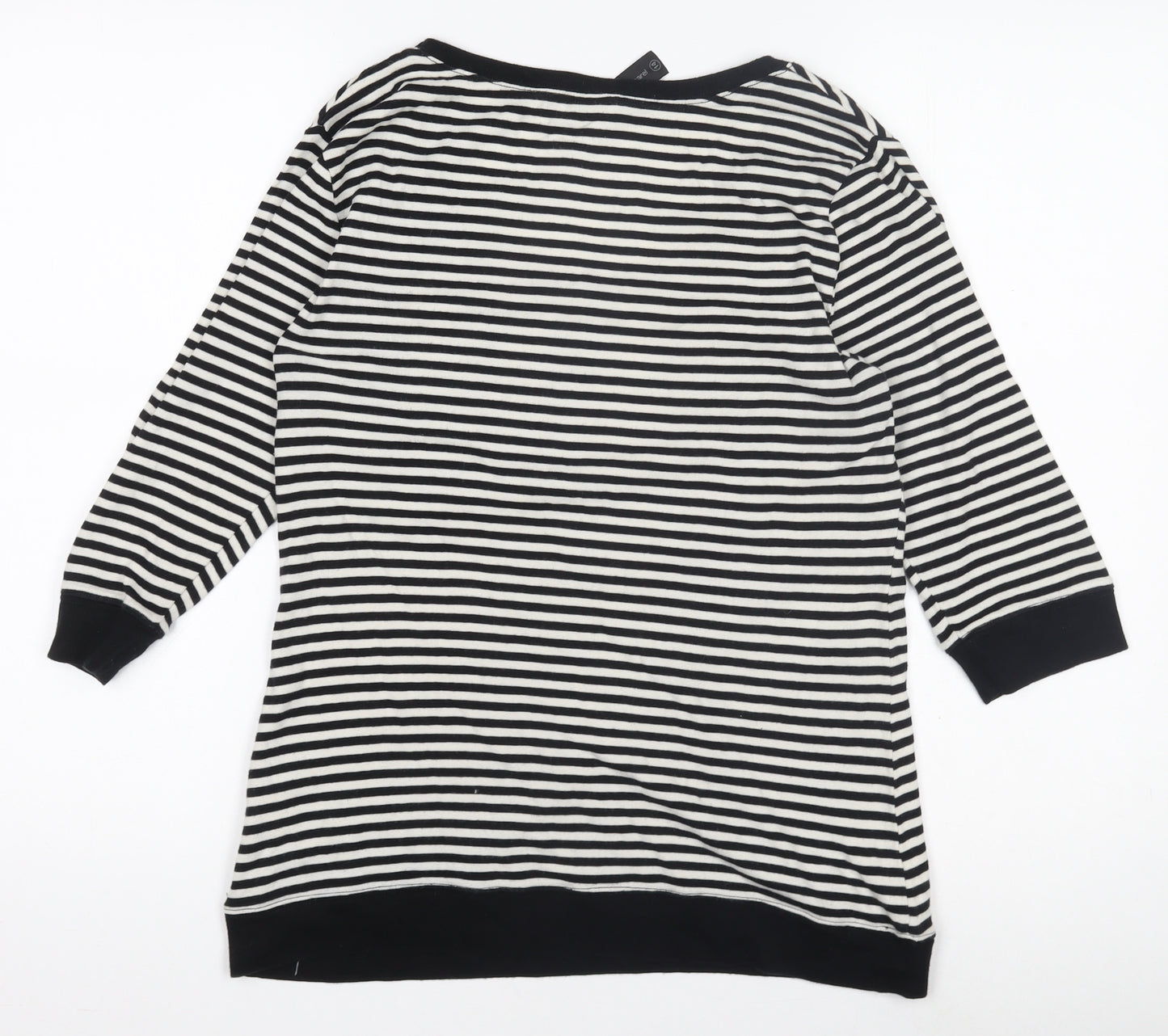 Next Women’s Black & White Striped 3/4 Sleeve Cotton Jersey T-Shirt Size 14