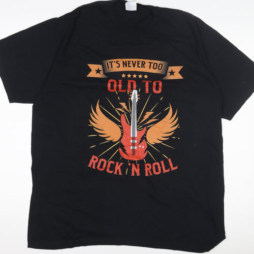 Port & Company Men's Black XL Rock 'N Roll Graphic Cotton T-Shirt