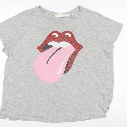 H&M Women’s Grey Rolling Tongue Print T-Shirt Size 12