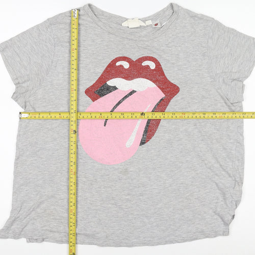 H&M Women’s Grey Rolling Tongue Print T-Shirt Size 12