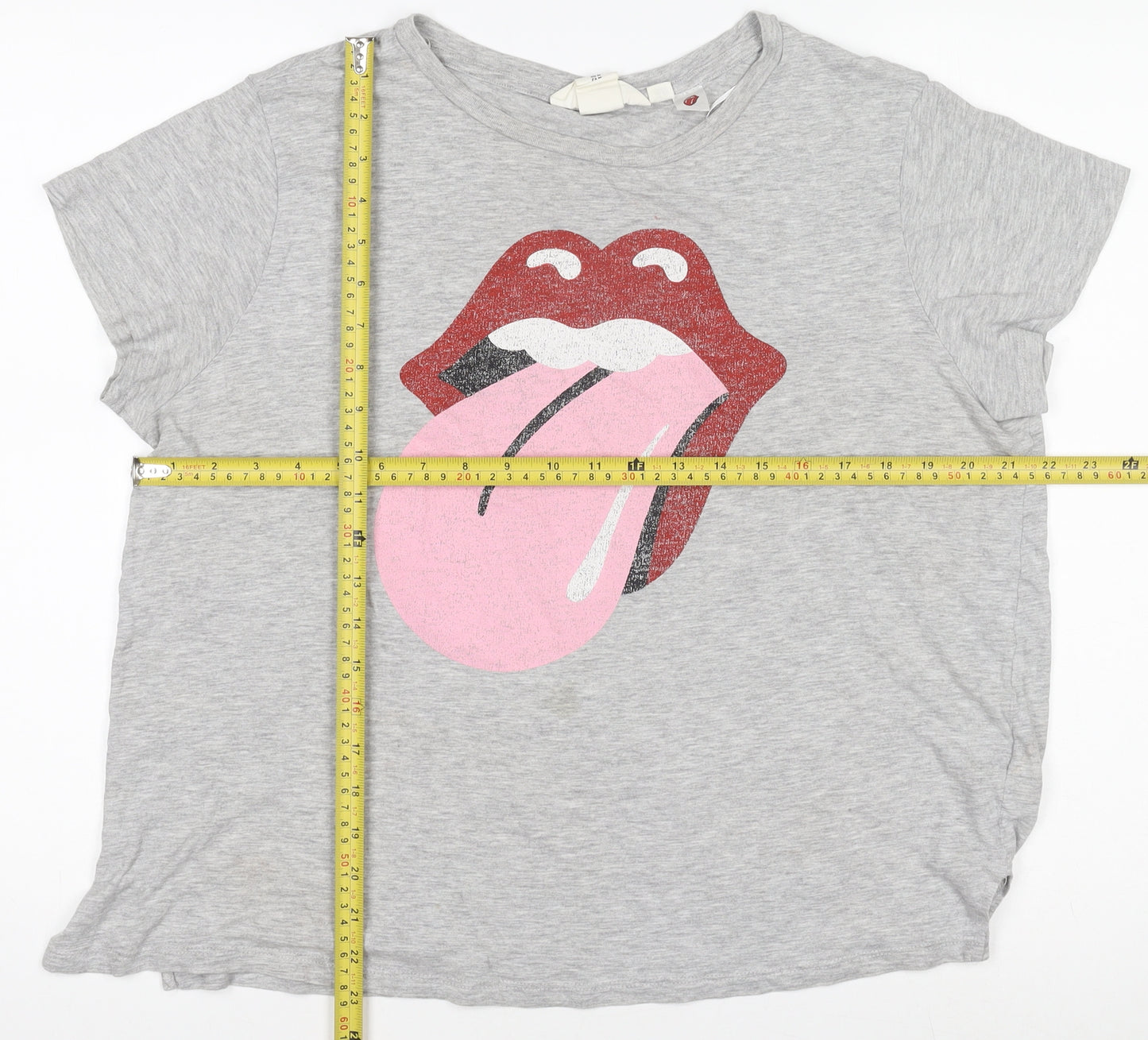 H&M Women’s Grey Rolling Tongue Print T-Shirt Size 12