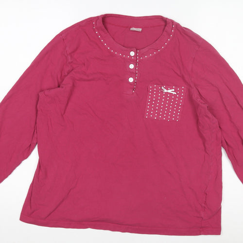 Damart Women Pink Cotton Long Sleeve Henley Polka Dot Pyjama Top M