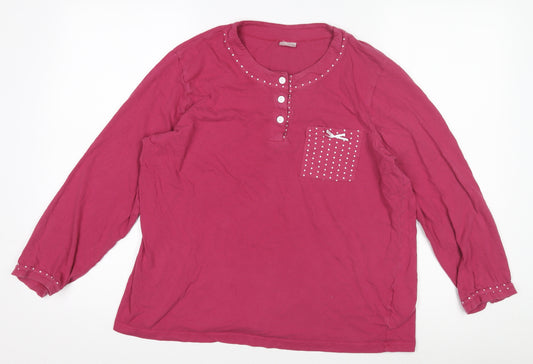 Damart Women Pink Cotton Long Sleeve Henley Polka Dot Pyjama Top M