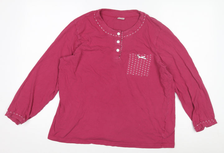 Damart Women Pink Cotton Long Sleeve Henley Polka Dot Pyjama Top M