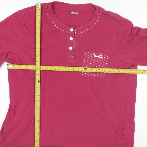Damart Women Pink Cotton Long Sleeve Henley Polka Dot Pyjama Top M