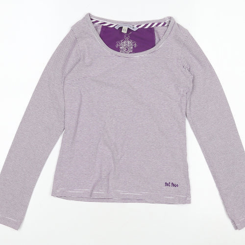 Fat Face Girls Purple Striped Long Sleeve Top Size 8-9Y Cotton Stretch Tee