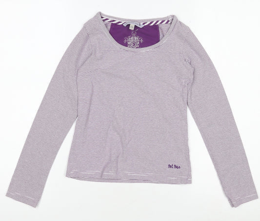 Fat Face Girls Purple Striped Long Sleeve Top Size 8-9Y Cotton Stretch Tee