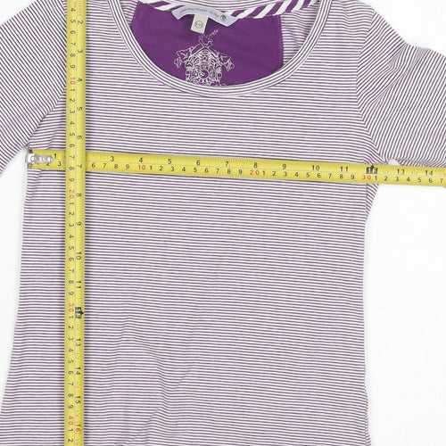 Fat Face Girls Purple Striped Long Sleeve Top Size 8-9Y Cotton Stretch Tee