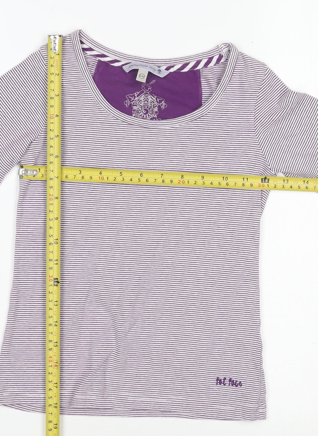 Fat Face Girls Purple Striped Long Sleeve Top Size 8-9Y Cotton Stretch Tee