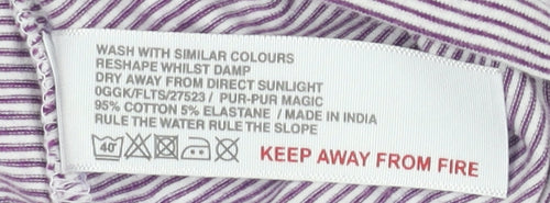 Fat Face Girls Purple Striped Long Sleeve Top Size 8-9Y Cotton Stretch Tee