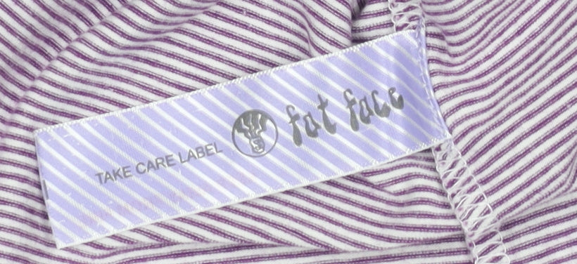 Fat Face Girls Purple Striped Long Sleeve Top Size 8-9Y Cotton Stretch Tee