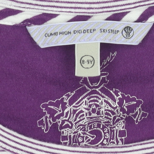 Fat Face Girls Purple Striped Long Sleeve Top Size 8-9Y Cotton Stretch Tee