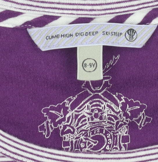Fat Face Girls Purple Striped Long Sleeve Top Size 8-9Y Cotton Stretch Tee