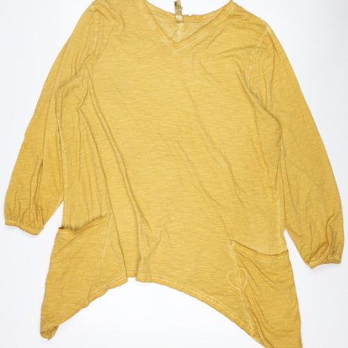 Sheego Women’s Yellow Tunic Top Size 18 Cotton Blend Long Sleeve Casual