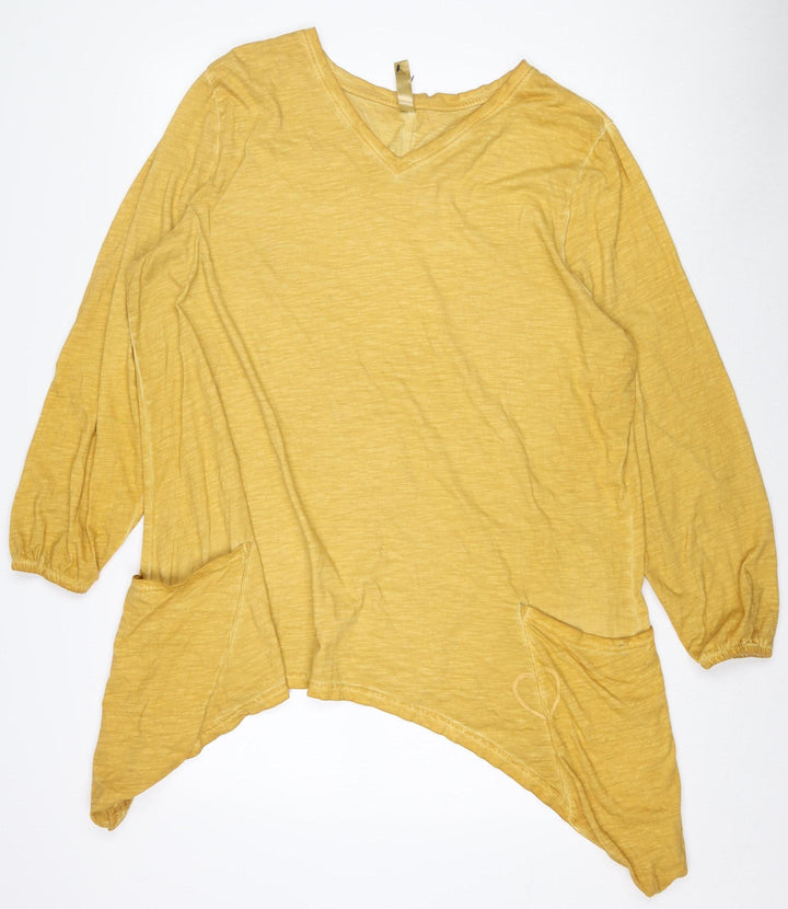 Sheego Women’s Yellow Tunic Top Size 18 Cotton Blend Long Sleeve Casual