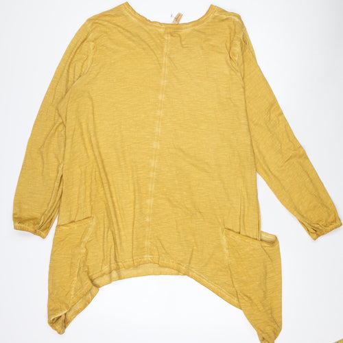 Sheego Women’s Yellow Tunic Top Size 18 Cotton Blend Long Sleeve Casual
