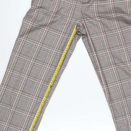 H&M Womens Grey Check Trousers Size 12 Straight Leg Smart Waist