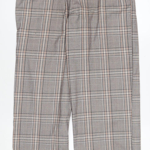 H&M Womens Grey Check Trousers Size 12 Straight Leg Smart Waist