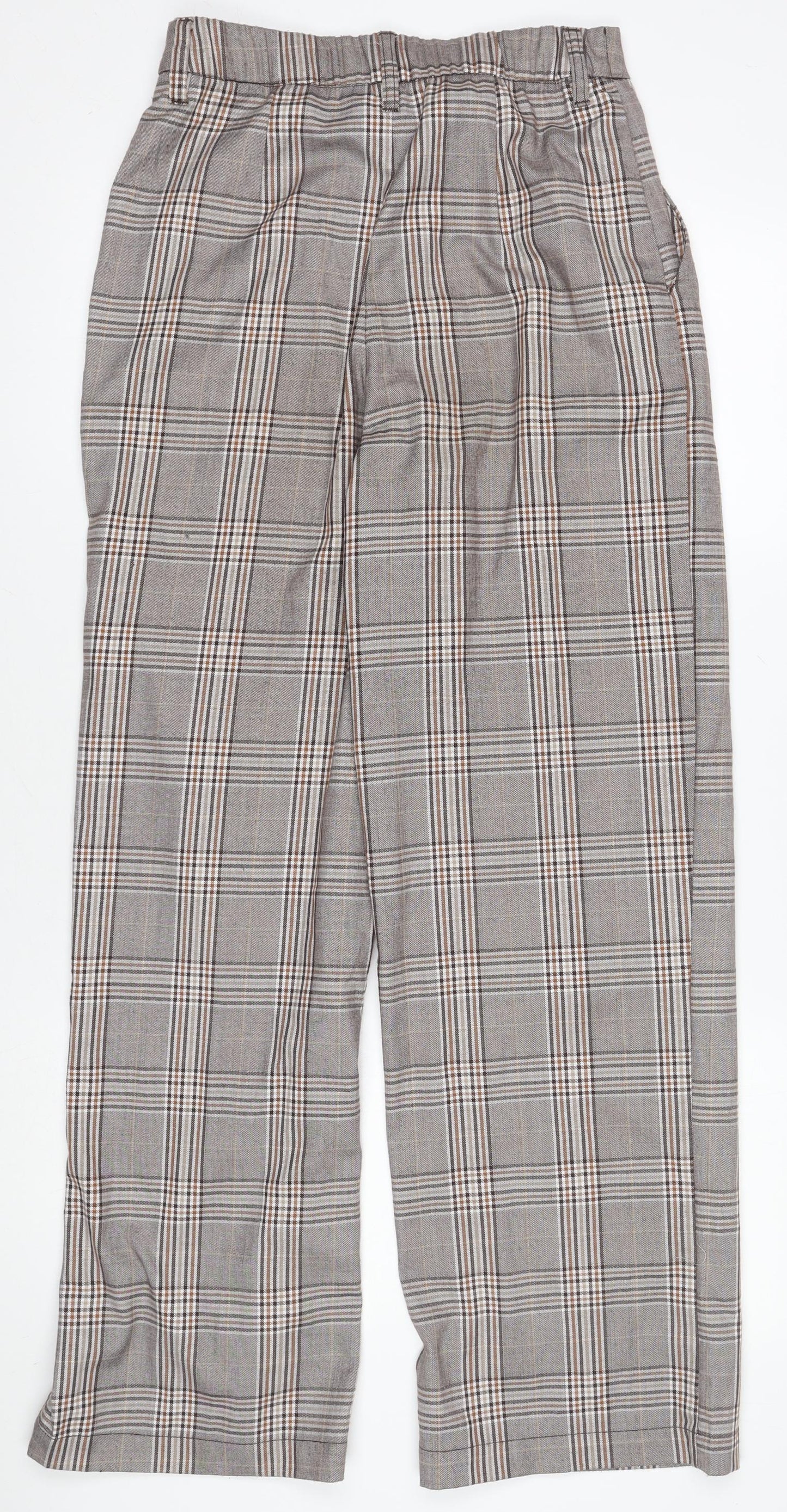 H&M Womens Grey Check Trousers Size 12 Straight Leg Smart Waist