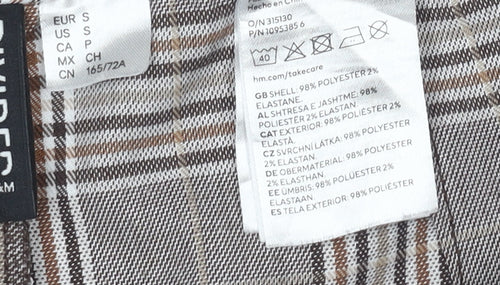 H&M Womens Grey Check Trousers Size 12 Straight Leg Smart Waist