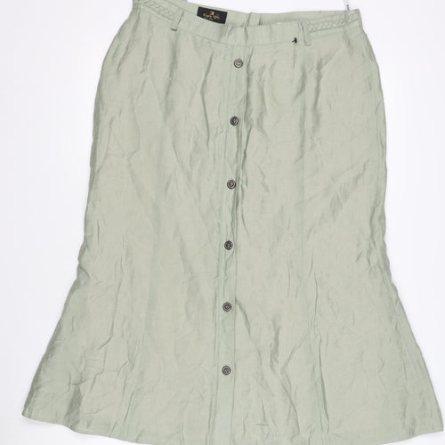 Eugen Klein Women’s Green A-Line Midi Skirt Size 14 Button Front