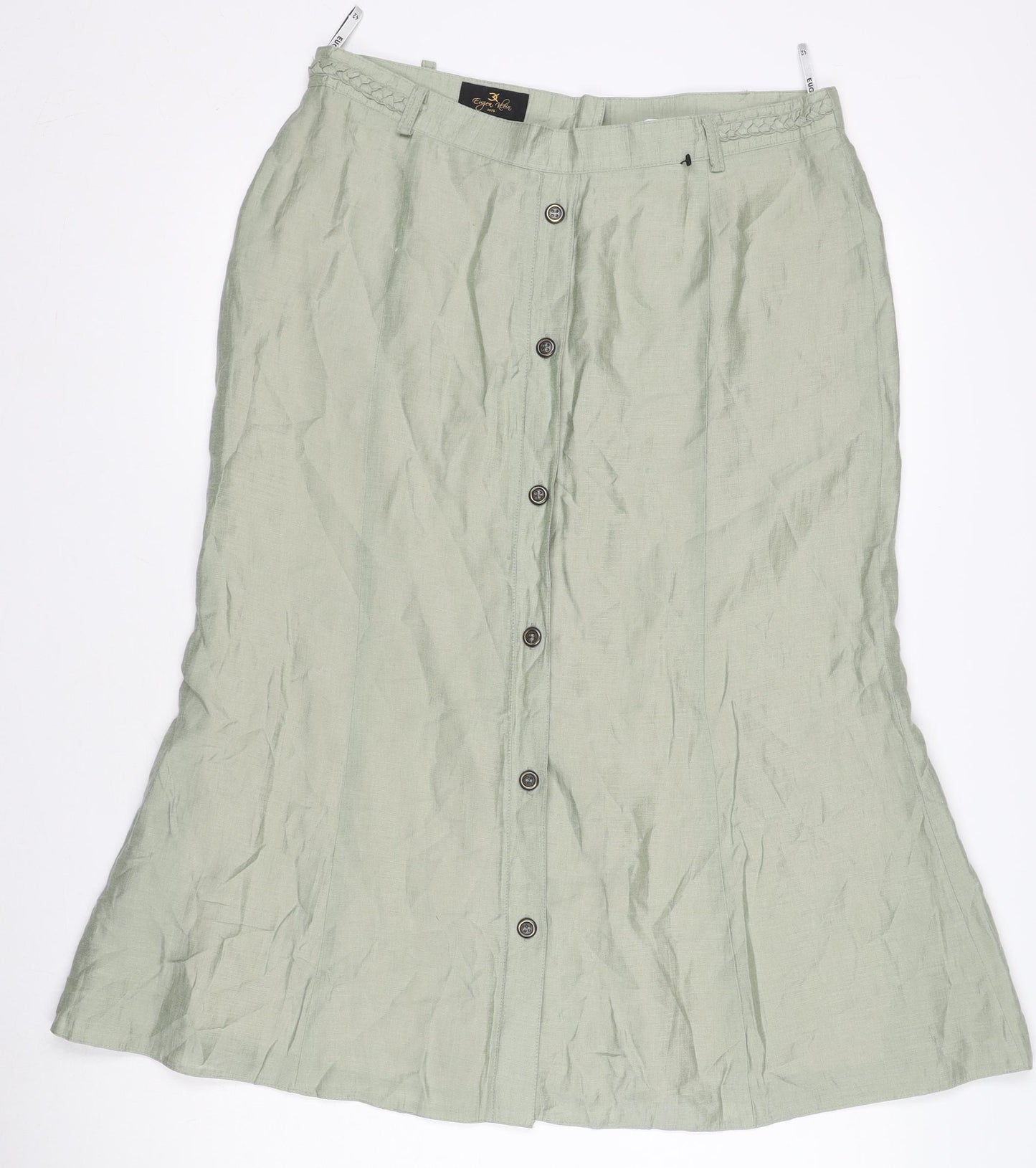 Eugen Klein Women’s Green A-Line Midi Skirt Size 14 Button Front