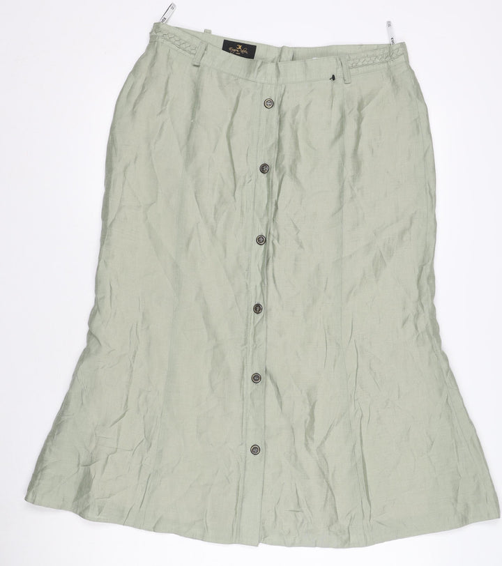 Eugen Klein Women’s Green A-Line Midi Skirt Size 14 Button Front
