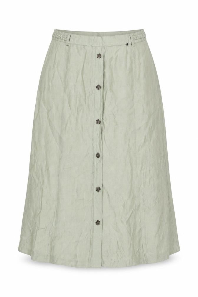 Front view of Eugen Klein Women’s Green A-Line Midi Skirt, size UK 14, Button Front