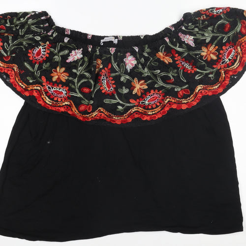 Marks and Spencer Per Una Women's Black Embroidered Off Shoulder Blouse Size 12
