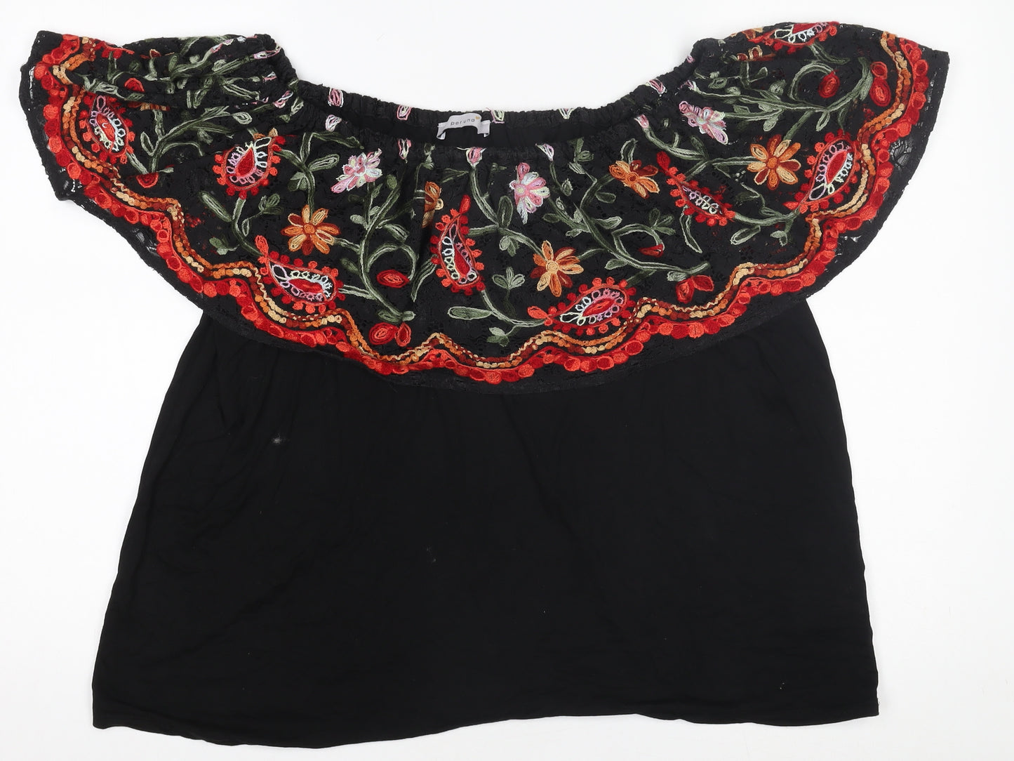 Marks and Spencer Per Una Women's Black Embroidered Off Shoulder Blouse Size 12