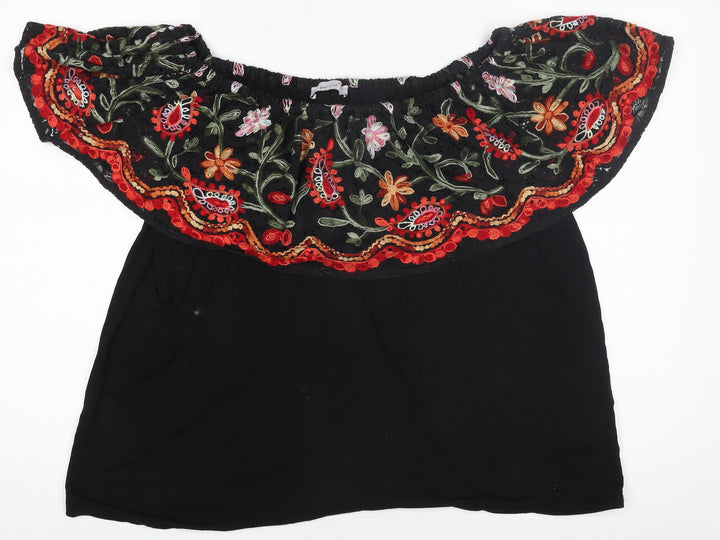 Marks and Spencer Per Una Women's Black Embroidered Off Shoulder Blouse Size 12