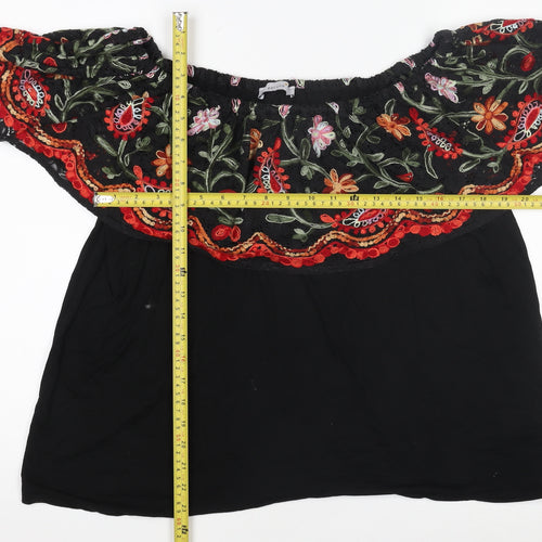 Marks and Spencer Per Una Women's Black Embroidered Off Shoulder Blouse Size 12