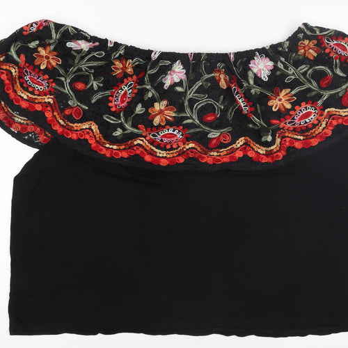 Marks and Spencer Per Una Women's Black Embroidered Off Shoulder Blouse Size 12