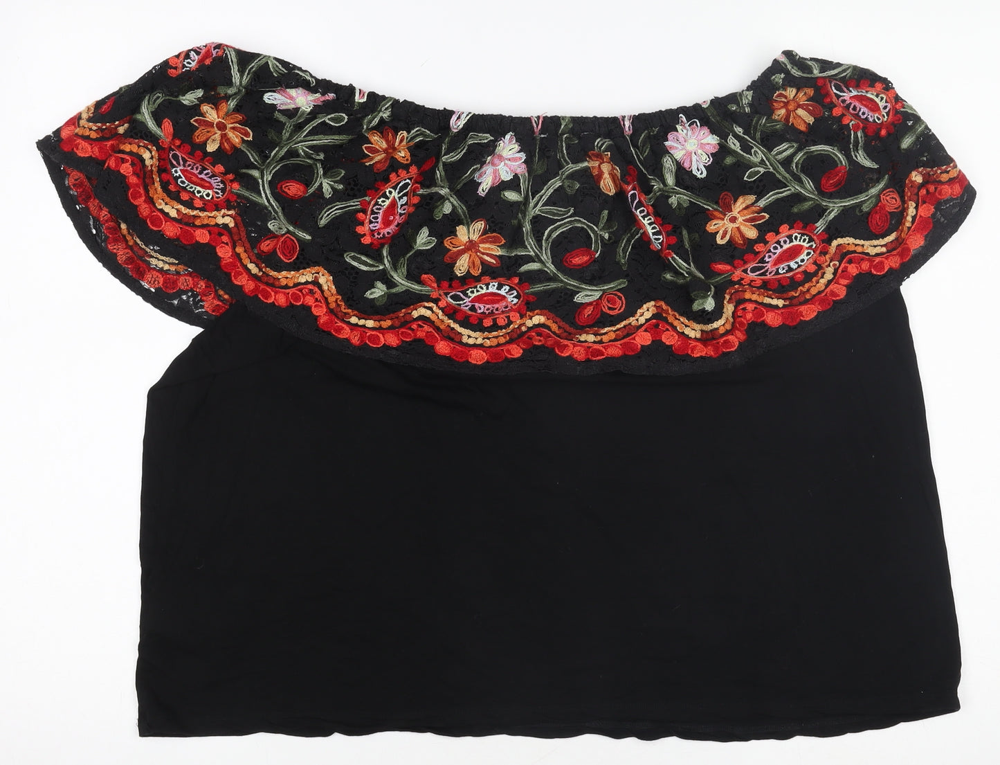 Marks and Spencer Per Una Women's Black Embroidered Off Shoulder Blouse Size 12