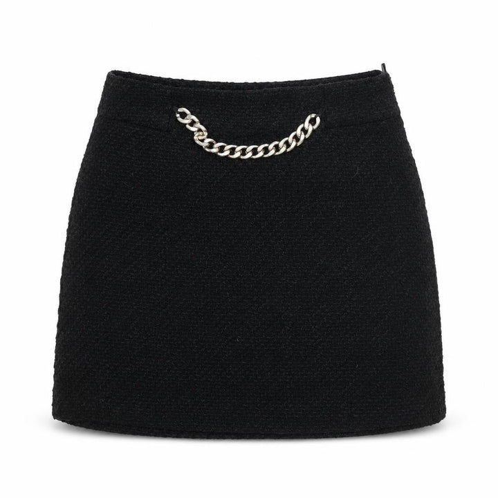 Mango Women’s Black Tweed Mini Skirt Size 12 with Chain Detail