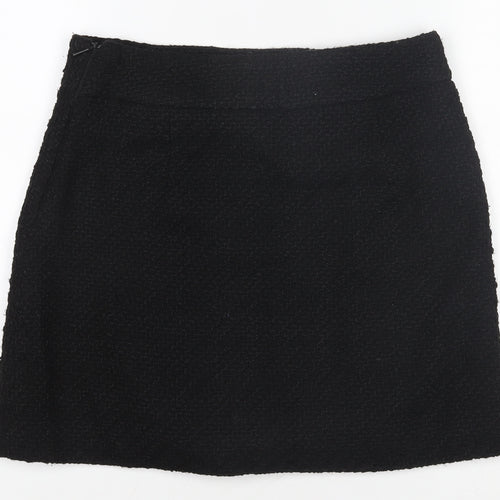 Mango Women’s Black Tweed Mini Skirt Size 12 with Chain Detail