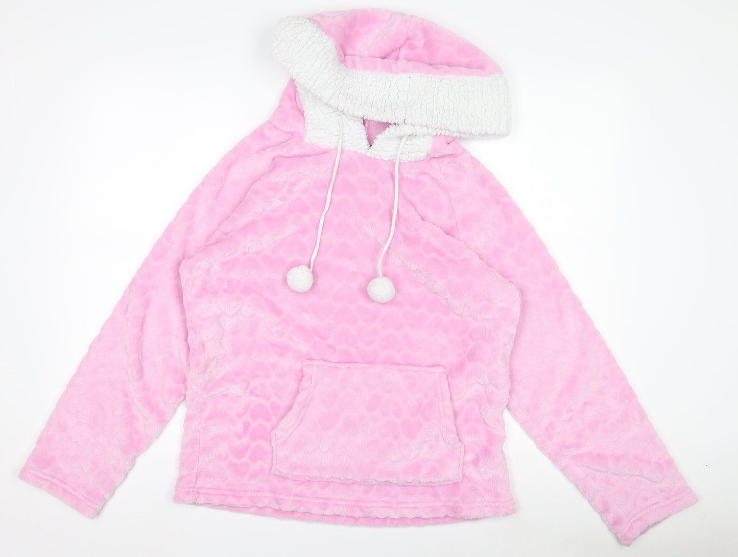 Foxbury Women Pink Fleece Hooded Nightshirt UK 12-14 Long Sleeve Winter