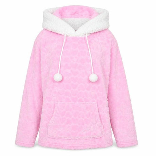 Foxbury Women Pink Fleece Hooded Nightshirt UK 12-14 Long Sleeve Winter